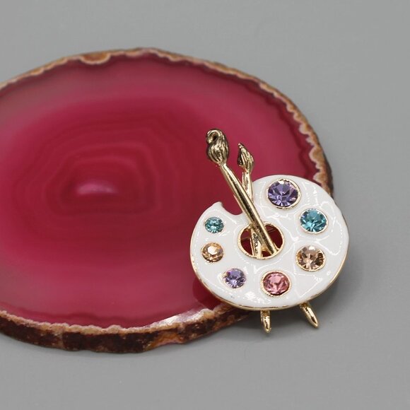 Artist palette pin brooch necklace pendant jewelry fashion new white gold tone - Picture 2 of 12